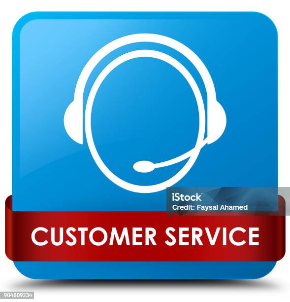 Customer Service Point Cutton Image Customer Service Cyan Blue Square Button Red Ribbon In Middle Stock ...