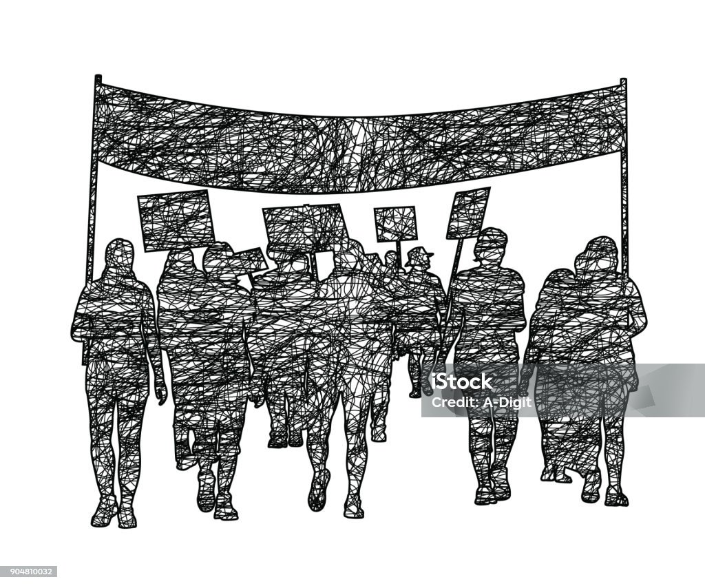 Marching Protest Mob Scribble hand drawn illustration of a protest Protest stock vector