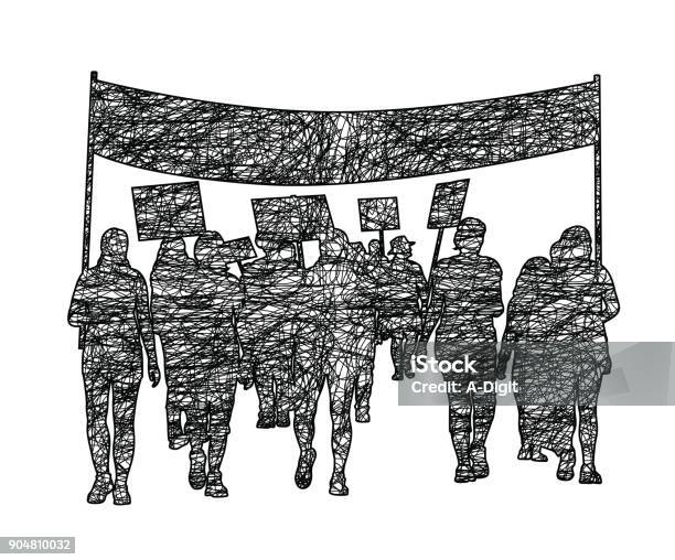 Marching Protest Mob Stock Illustration - Download Image Now - Labor Union, Protestor, Protest