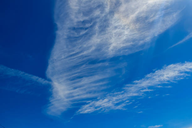 istock Sparse clouds in the blue sky morning background. Fluffy clouds in the blue sky evening background. Blue sky in summer background with tiny clouds, 904812800