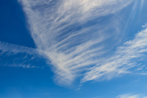 istock Sparse clouds in the blue sky morning background. Fluffy clouds in the blue sky evening background. Blue sky in summer background with tiny clouds, 904813514