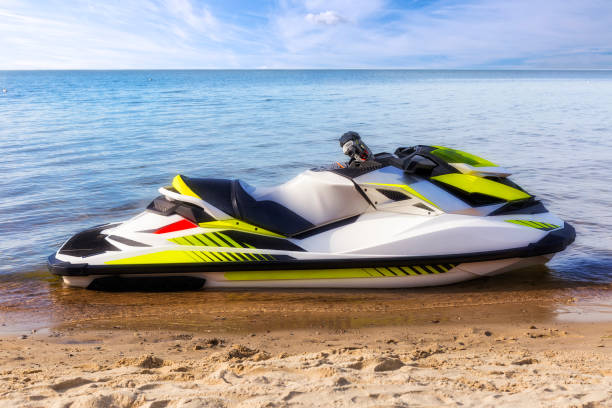 istock Blue sea and a jet ski floating on the sea 904813670