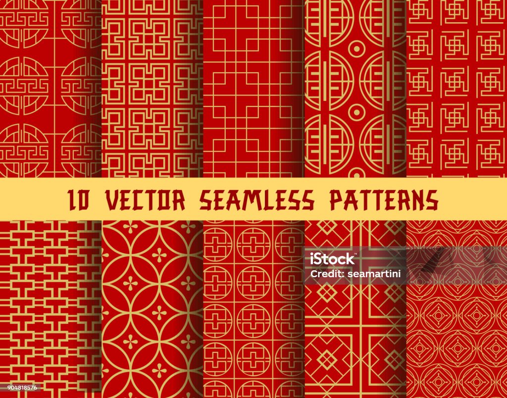 Cinese rosso dorato vettore asiatico modelli orientali - arte vettoriale royalty-free di Motivo decorativo