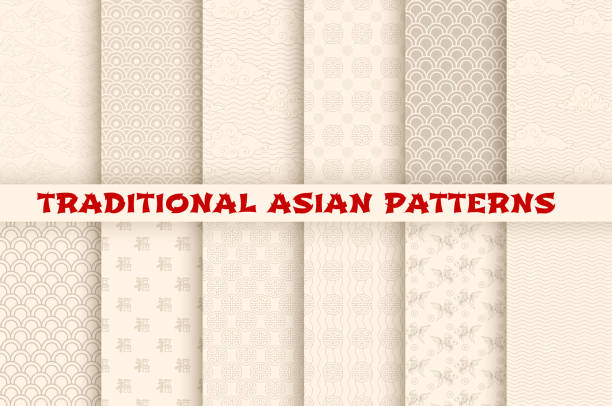 일본 중국 아시아 원활한 패턴 벡터 - 한국 stock illustrations