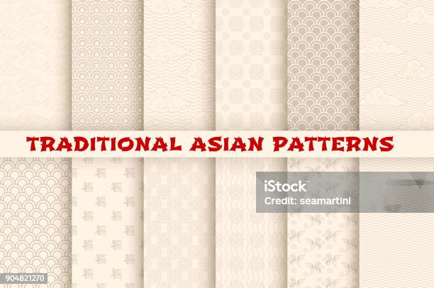 Asian Chinese Japanese Vector Seamless Patterns Stock Illustration - Download Image Now - Pattern, Chinese Culture, Backgrounds