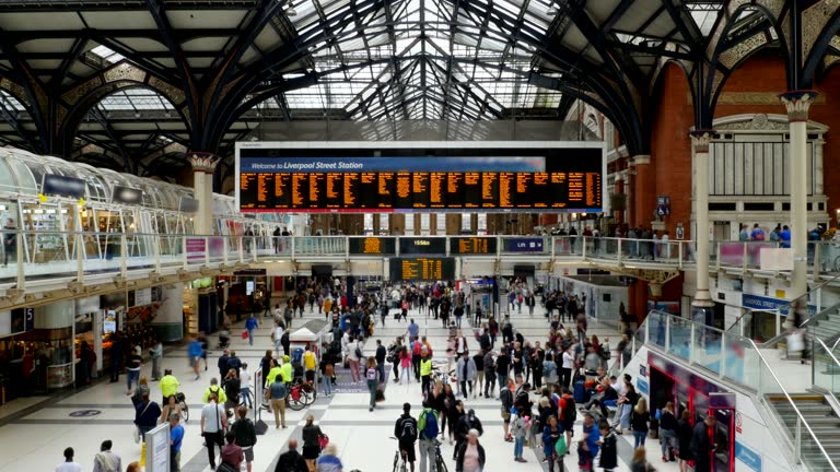 Busy Train Station People Travelling Time-Lapse 4K