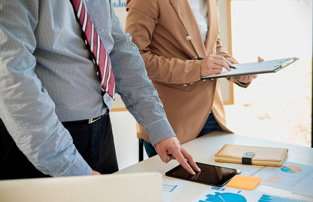 istock Business working at office with laptop and documents on his desk. Business concept. 904829504