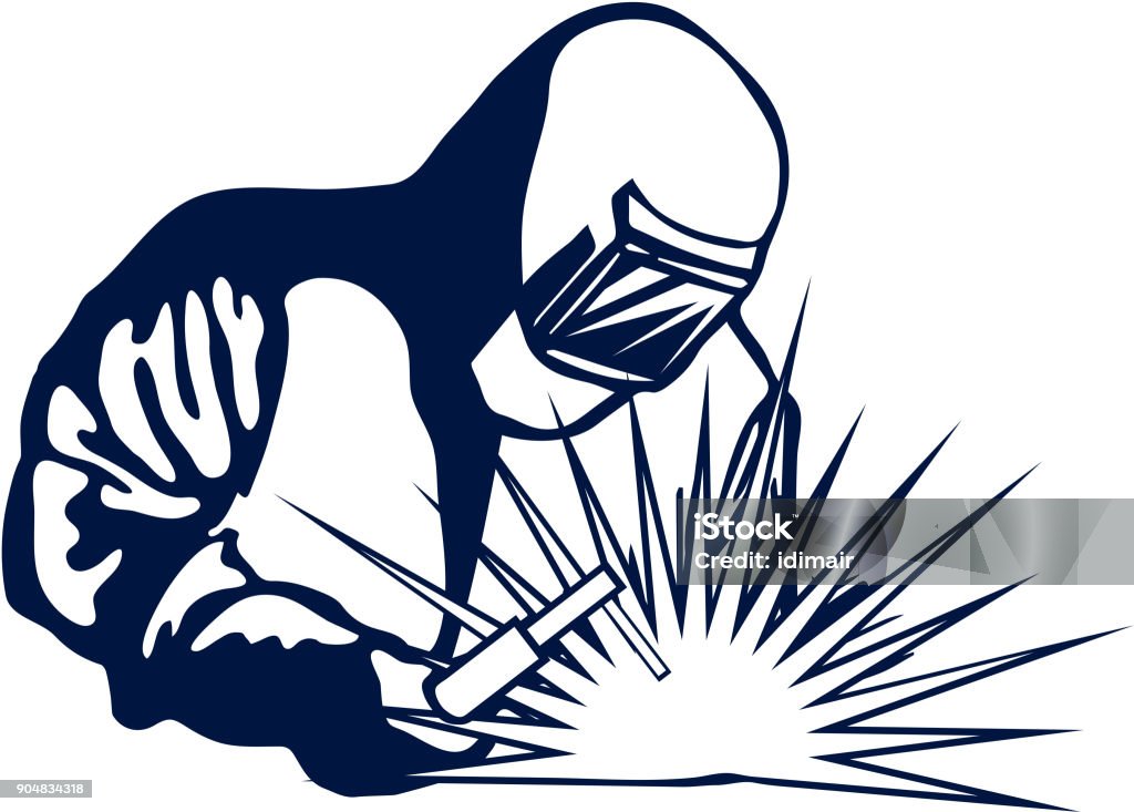 Silueta de soldador negro símbolo dibujado mano. Vector de - arte vectorial de Soldador libre de derechos