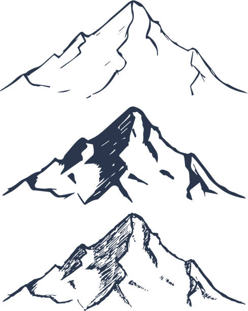 illustrazioni stock, clip art, cartoni animati e icone di tendenza di set di montagne. cime rocciose disegnate a mano. vettore - european alps mountain mountain peak rock