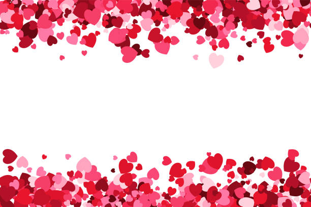 endlos wiederholbar liebe rahmenhintergrund - rosa herzförmige konfetti bilden einen header - fußzeile für den einsatz als gestalterisches element - flower valentines day valentine card backgrounds stock-grafiken, -clipart, -cartoons und -symbole