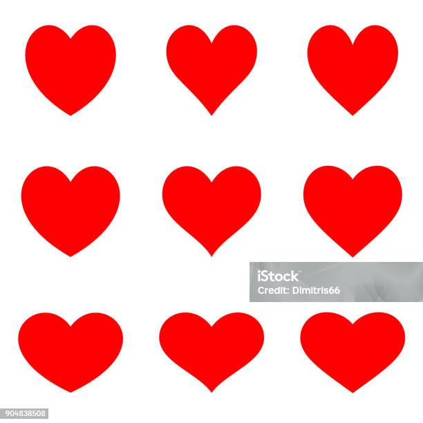 Kırmızı Hakketmek Kalpler Düz Icon Set Stok Vektör Sanatı & Kalp şekli‘nin Daha Fazla Görseli - Kalp şekli, Simge, Vektör