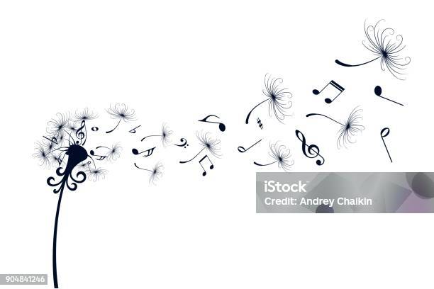 Dandelion With Music Notes Stock Illustration - Download Image Now - Musical Note, Dandelion, Music