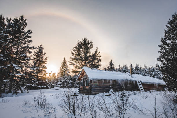 istock Canadian Round Log Wood Shack during Winter 904841404