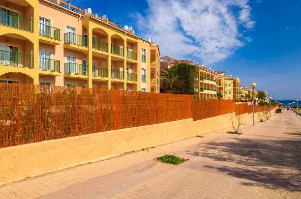 Holiday apartments at Cala Mesquida beach, Majorca island, Spain