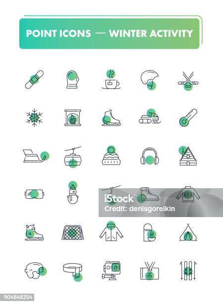 Set Of 30 Line Icons Winter Activity Stock Illustration - Download Image Now - Icon Symbol, Alcohol - Drink, Blue