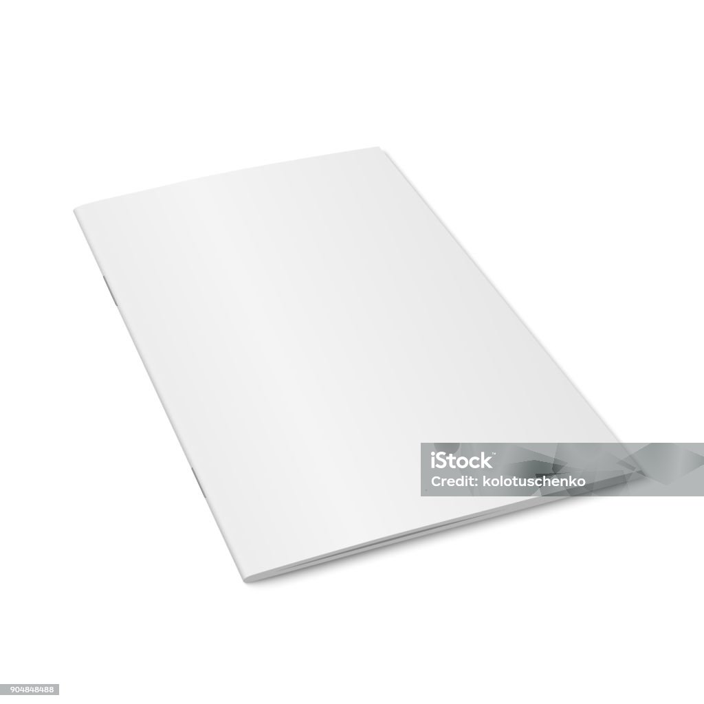 Vector white mock up of magazine isolated Vector white mock up of magazine isolated. Closed vertical booklet, brochure or notebook template on white background. 3d illustration for your design Magazine - Publication stock vector