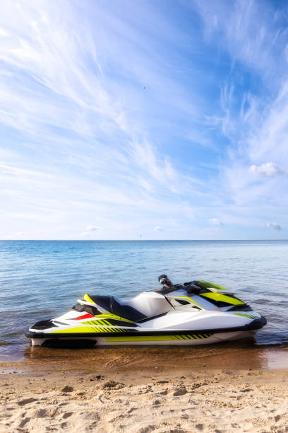 istock Blue sea and a jet ski floating on the sea 904849964