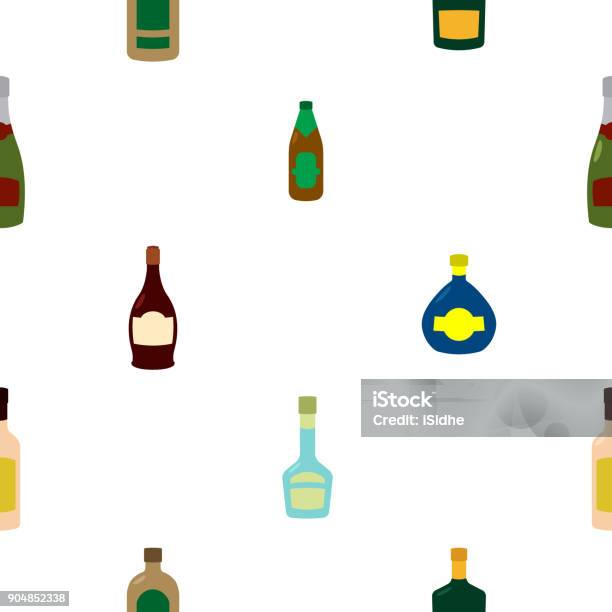 Seamless Pattern With Vector Alcohol Bottles Stock Illustration - Download Image Now - Alcohol - Drink, Backgrounds, Bar - Drink Establishment