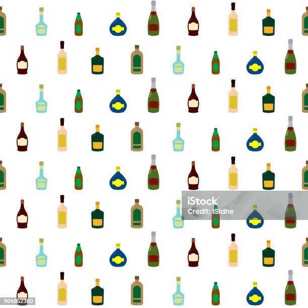 Seamless Pattern With Vector Alcohol Bottles Stock Illustration - Download Image Now - Alcohol - Drink, Backgrounds, Bar - Drink Establishment