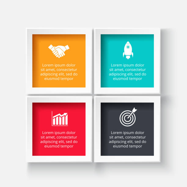 ilustrações de stock, clip art, desenhos animados e ícones de vector square for infographic. template for cycle diagram, graph, presentation and chart. business concept with 4 options, parts, steps or processes. abstract background. - infographic 4 square