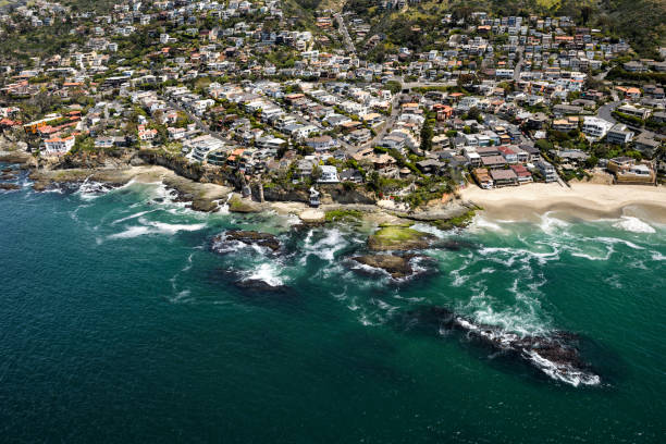 Aerial view of Victoria Beach - Laguna Beach in Orange County, CA.
