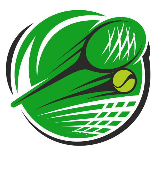 ilustraciones, imágenes clip art, dibujos animados e iconos de stock de raqueta de icono de vector de tenis y pelota para club deportivo - athlete flying tennis recreational pursuit
