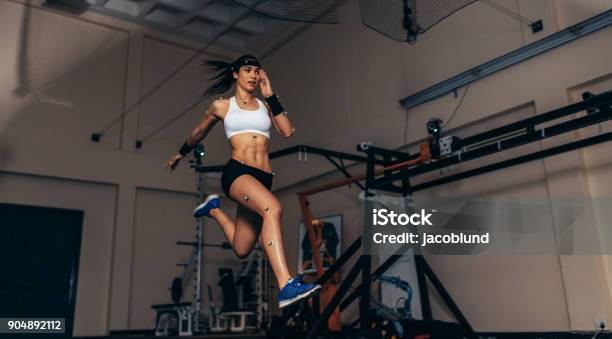 Movement And Performance Monitoring Of Runner In Biomechanical Lab Stock Photo - Download Image Now