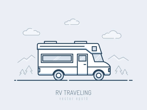 RV Vehicle RV vehicle monoline vector illustration rv stock illustrations