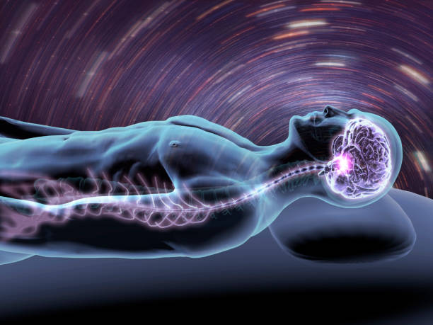 Reclining Man with X-ray Brain and Spine stock photo