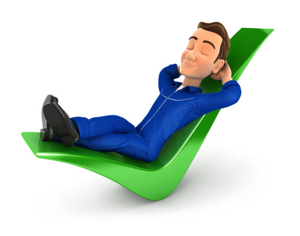 istock 3d mechanic relaxed on a check mark 904902790
