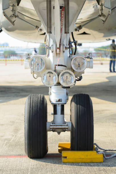 istock Front landing gear and aircraft lights 904902952