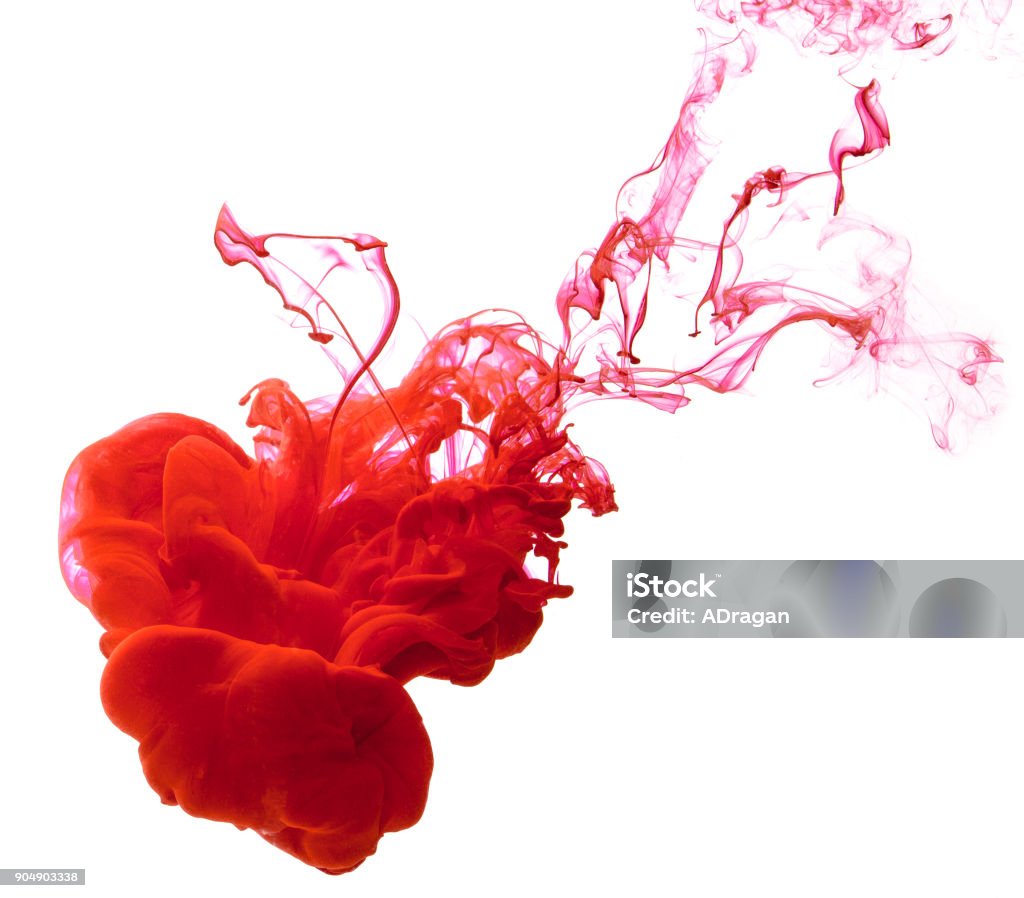 Tinte in das Wasser isoliert auf weißem Hintergrund rot - Lizenzfrei Tinte Stock-Foto