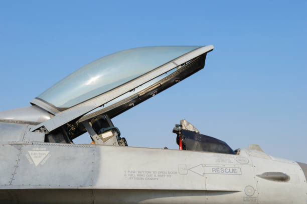 istock Front view cockpit of jet military plane 904905774