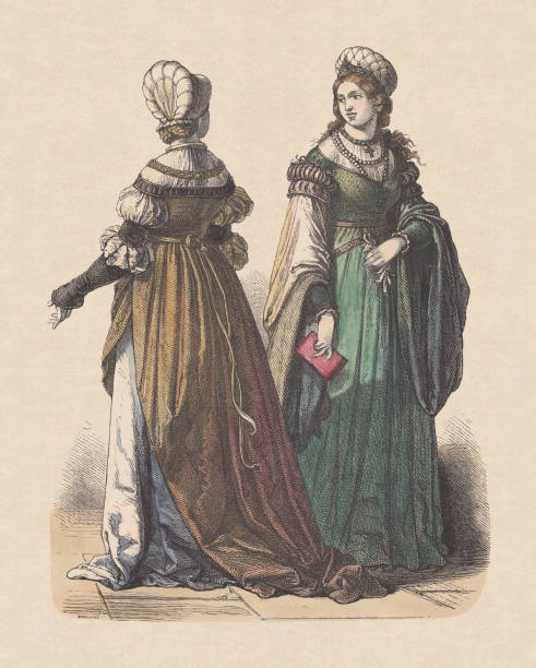 istock German patrician women, 16th century, hand-colored wood engraving, published c.1880 904912710