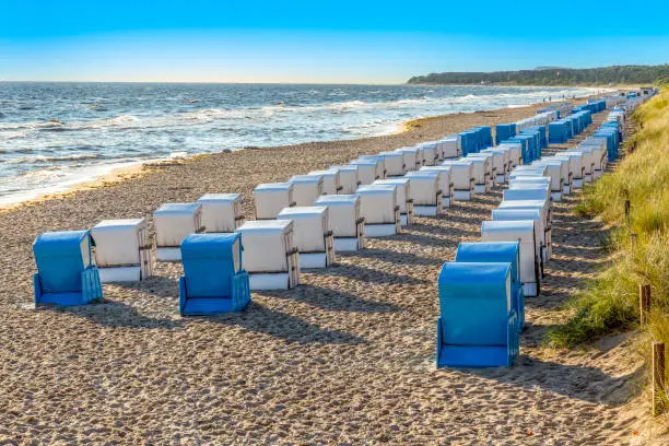 beach with beach chairs in a row  in Zinnowitz, Usedom, Germany