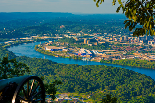 Civil War cannon on Lookout Mountain aiming toward Chattanooga, Tennessee