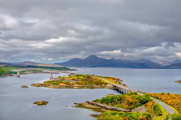 The Skye Bridge, the road bridge connecting the Isle of Skye to the island of Eilean Bàn and then to Scotland mainland.