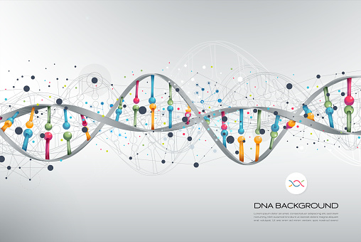 Layered illustration of DNA. Global colors used.