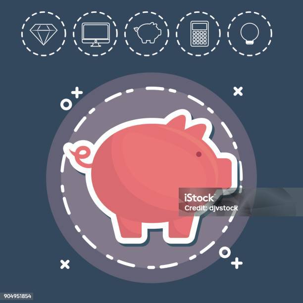 Piggy Bank Fintech Investment Financial Internet Technology Conc Stock Illustration - Download Image Now