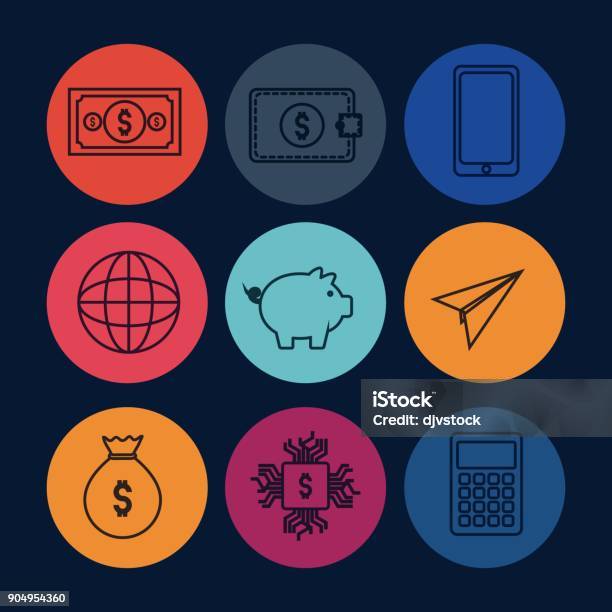 Set Of Fintech Icons Stock Illustration - Download Image Now - Backgrounds, Bitcoin, Block Shape