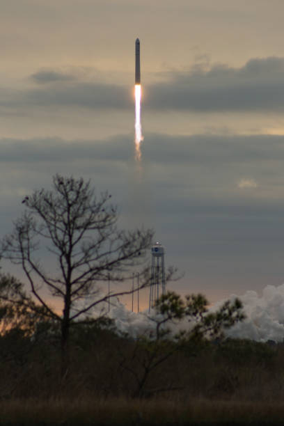 Liftoff of the Orbital ATK Antares launch vehicle at Wallops Islands in Virginia stock photo
