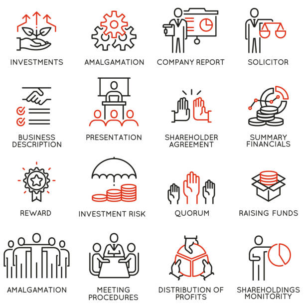 Team work and stakeholders icons - part 3 Vector set of linear icons related to business process, team work, human resource management and stakeholders. Mono line pictograms and infographics design elements - part 3 resourceful stock illustrations