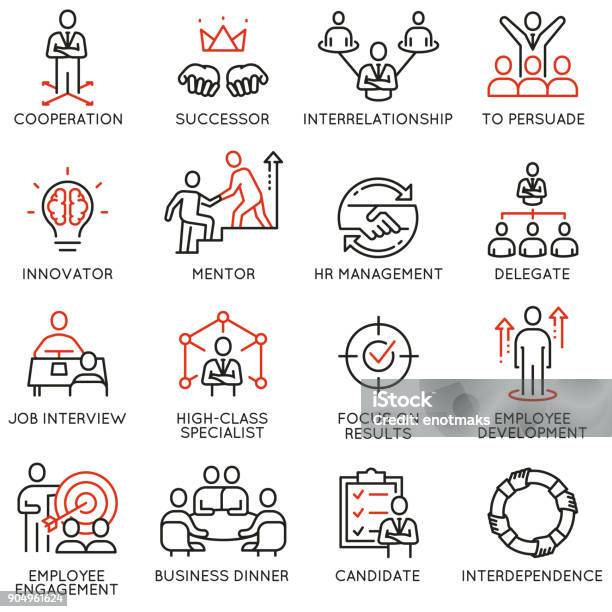 Business Process Relationship And Human Resource Management Icons Stock Illustration - Download Image Now
