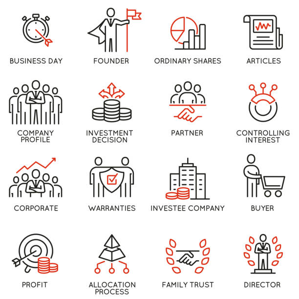 Team work and stakeholders icons - part 5 Vector set of linear icons related to business process, team work, human resource management and stakeholders. Mono line pictograms and infographics design elements - part 5 founder stock illustrations