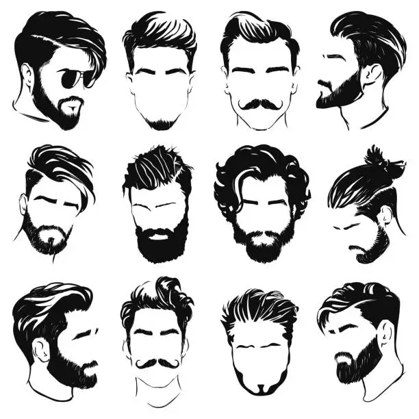 Vector illustration of vector set of men hairstyle silhouettes