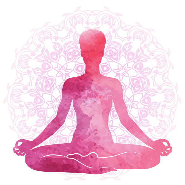 yoga, gevşeme ve meditasyon pratik. suluboya siluet - zen illüstrasyonlar stock illustrations