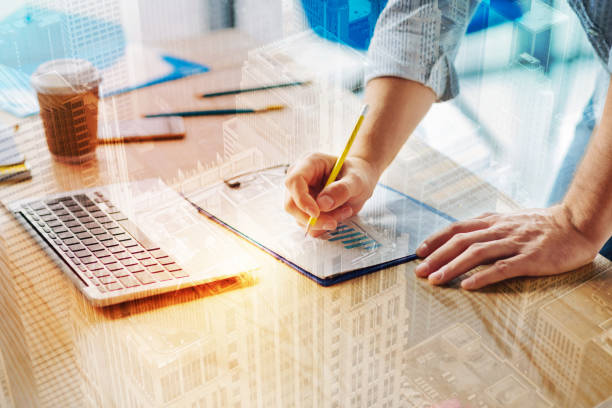 istock Close up of office worker that making sketch 904979594