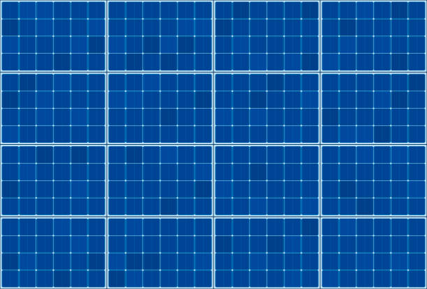 thermischen solarkollektor - flach-plattensystem - vektor-illustration der photovoltaik-technologie - blauen hintergrundmuster, horizontale ausrichtung. - solar collector illustrations stock-grafiken, -clipart, -cartoons und -symbole