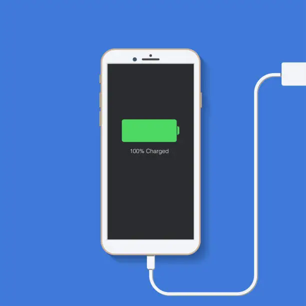 Vector illustration of Charger. Phone charging. Plugged. Flat design. Vector illustration.