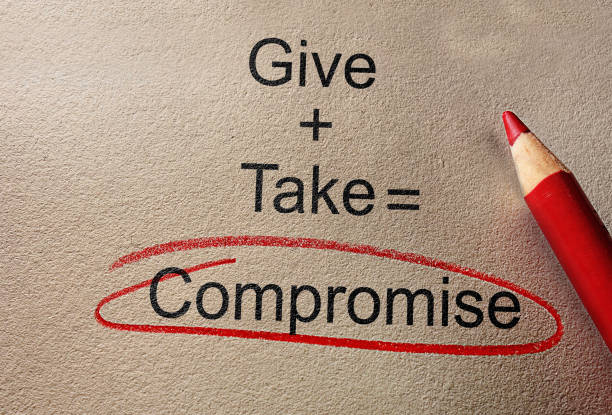 Give and Take Compromise Give and Take Compromise text on paper with pencil bridging the gap stock pictures, royalty-free photos & images